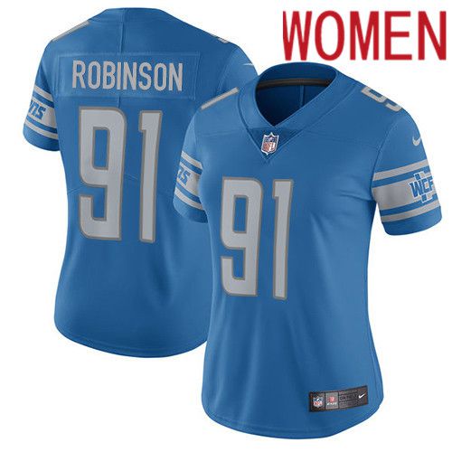 Cheap Women Detroit Lions 91 AShawn Robinson Nike Blue Vapor Limited NFL Jersey